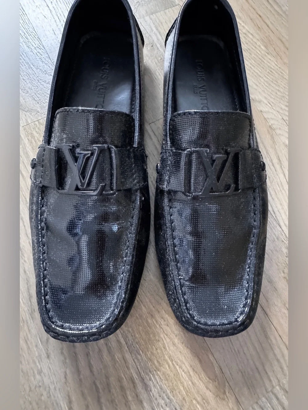 Louis Vuitton Monte Carlo Moccasin Loafers Black LV Logo Men’s 8.5